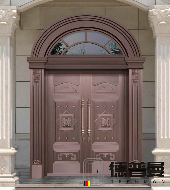 高端帶玻璃圓弧門頭門柱純銅門