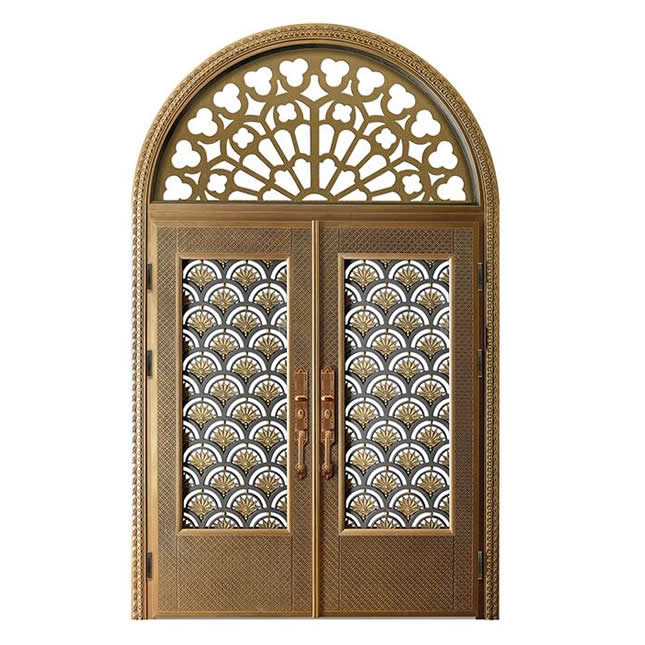 帶圓弧門頭玻璃鑄鋁別墅大門